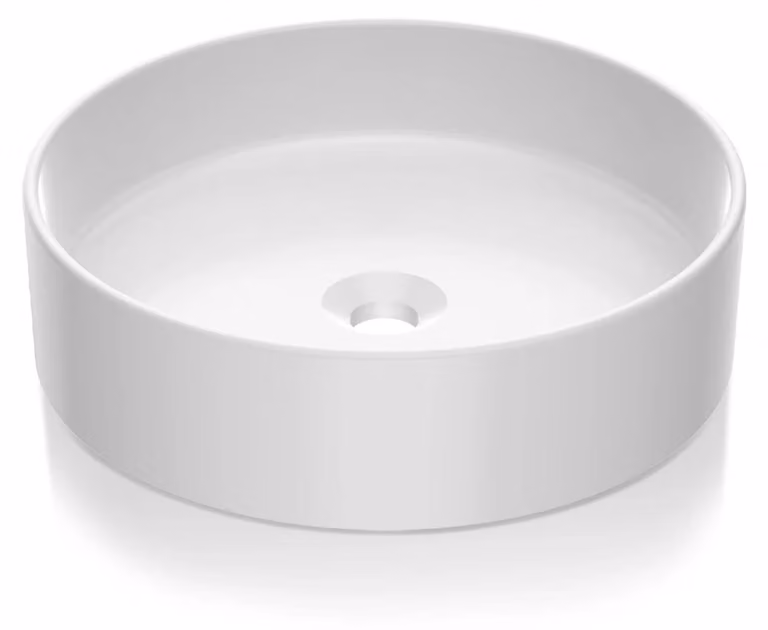 Lavabo rotondo in Vetroceramica - Lavabo da appoggio per bagno - Capacità 12 litri - Rubinetto monoforo - Installazione a libera installazione - Bianco