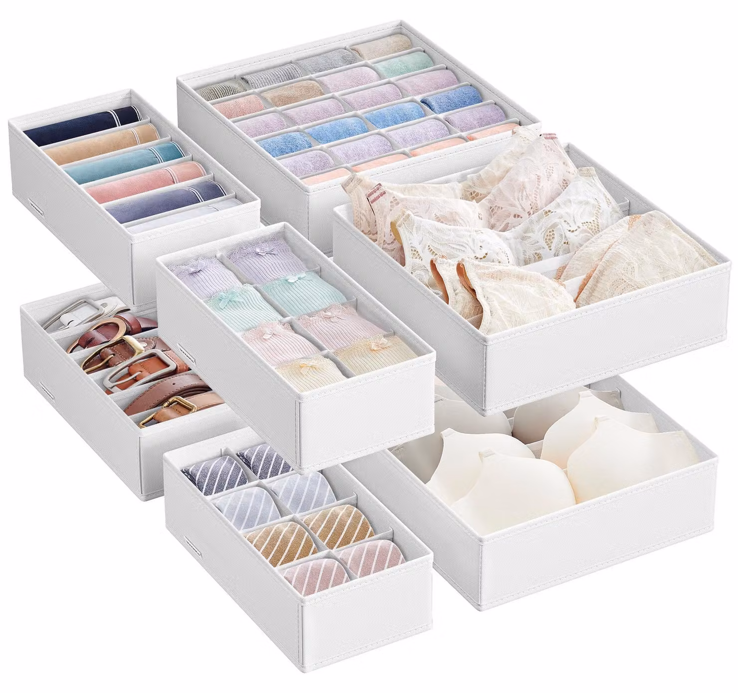SONGMICS, set di 8 organizer per biancheria intima, organizer pieghevoli per cassetti – colore bianco nuvola