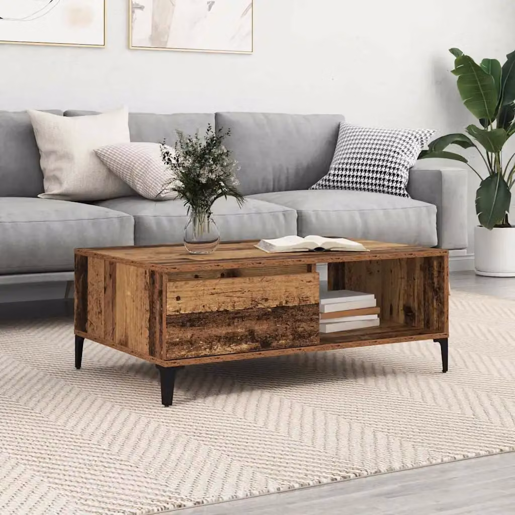 vidaXL Tavolino da salotto in legno e metallo stile industriale, marrone, L: 90 cm, P: 60 cm, H: 35 cm