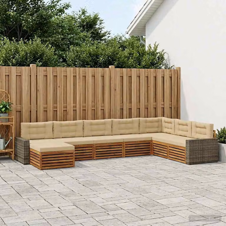 Set di divani da esterno vidaXL 8 pz in legno di acacia con cuscini beige e sabbia