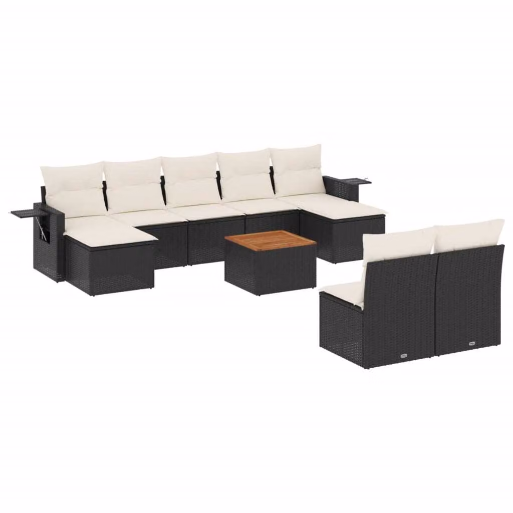 Set Divani da Giardino 10pz con Cuscini in Polyrattan Nero