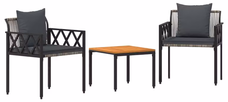 Set di mobili da giardino, 3 pezzi, grigio e grigio scuro, in rattan sintetico