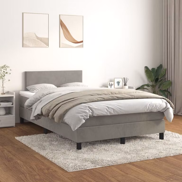 The Living Store Letto a molle con materasso grigio chiaro 120x200 cm in velluto