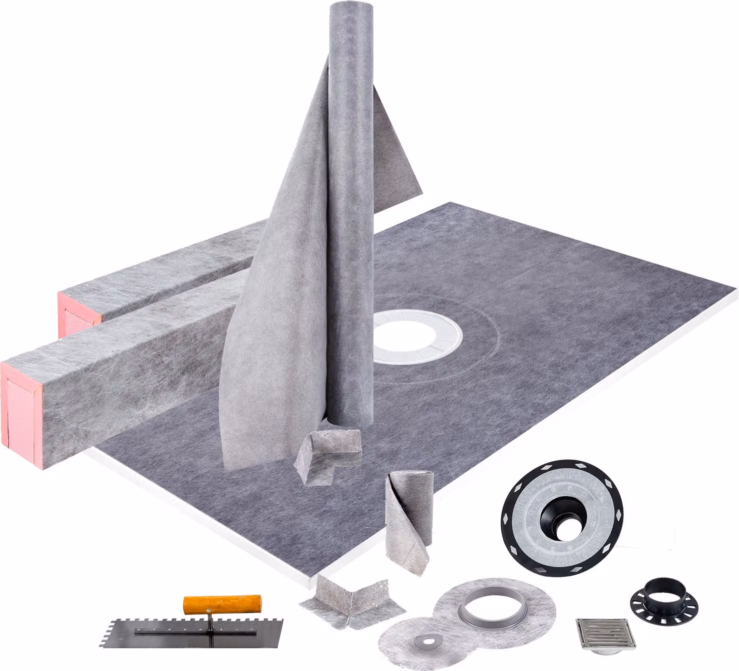 SucceBuy set di bordi per doccia, 48 x 72 pollici, supporto impermeabile con flangia in PVC, griglia in acciaio inox, bordi regolabili e barre di pendenza per progetti di bagno