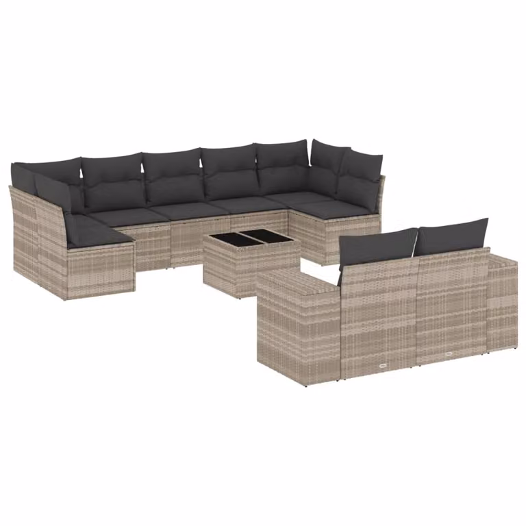 Set Divano Giardino 10 pz con Cuscini Grigio Chiaro Polyrattan