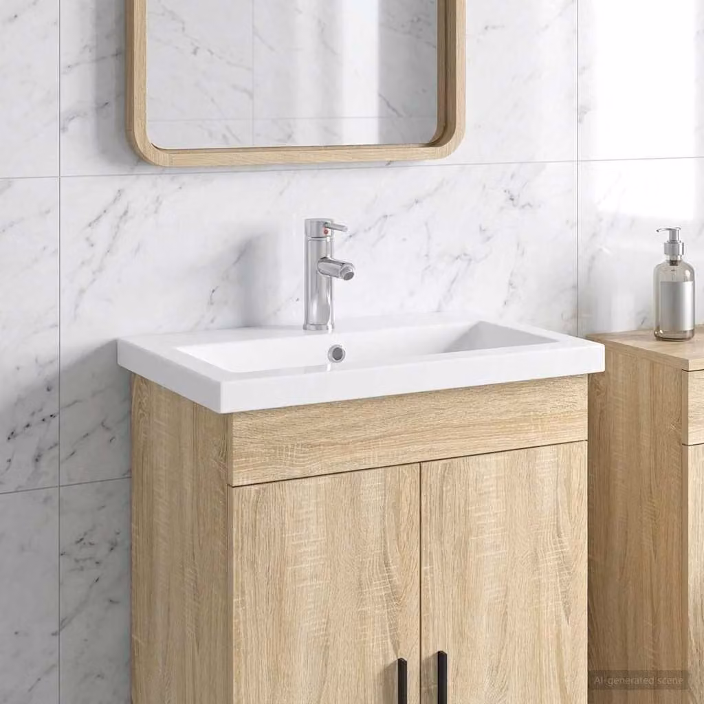 Lavabo da bagno vidaXL in metallo, Argento e Bianco, L 61 x P 40 x H 16,5 cm