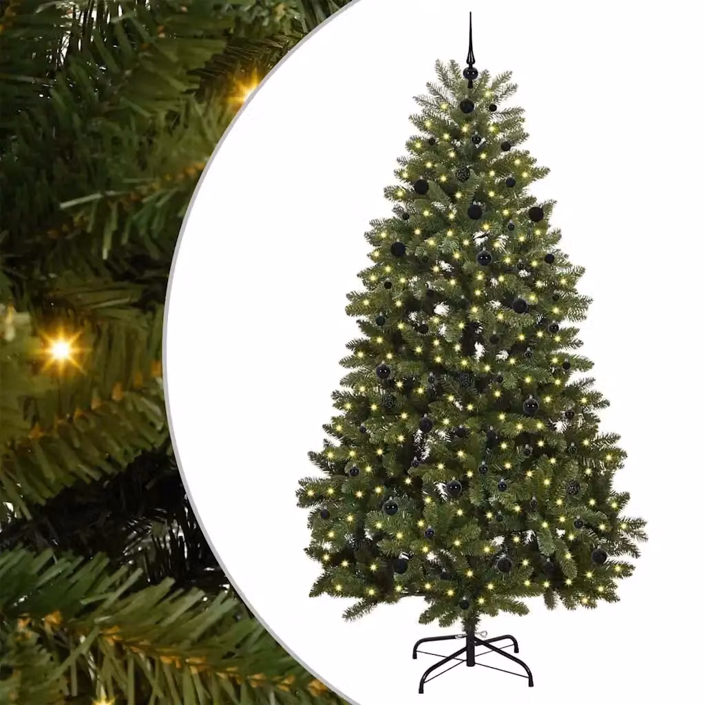 Albero di Natale artificiale moderno vidaXL verde con 300 LED bianco caldo in PVC e metallo, Altezza: 240 cm – 2