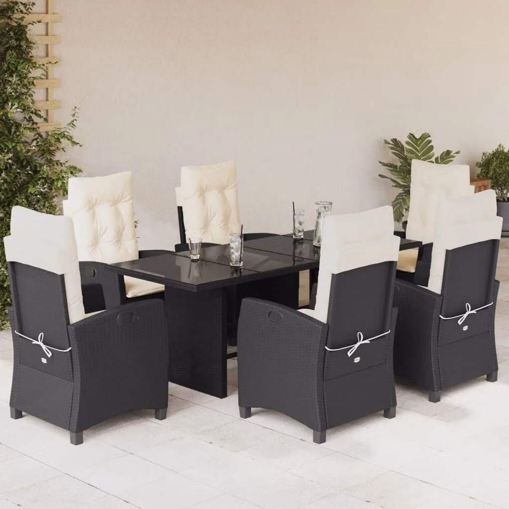 vidaXL Set da Pranzo da Giardino 7 pz in Polyrattan Nero con Piano in Vetro – 1