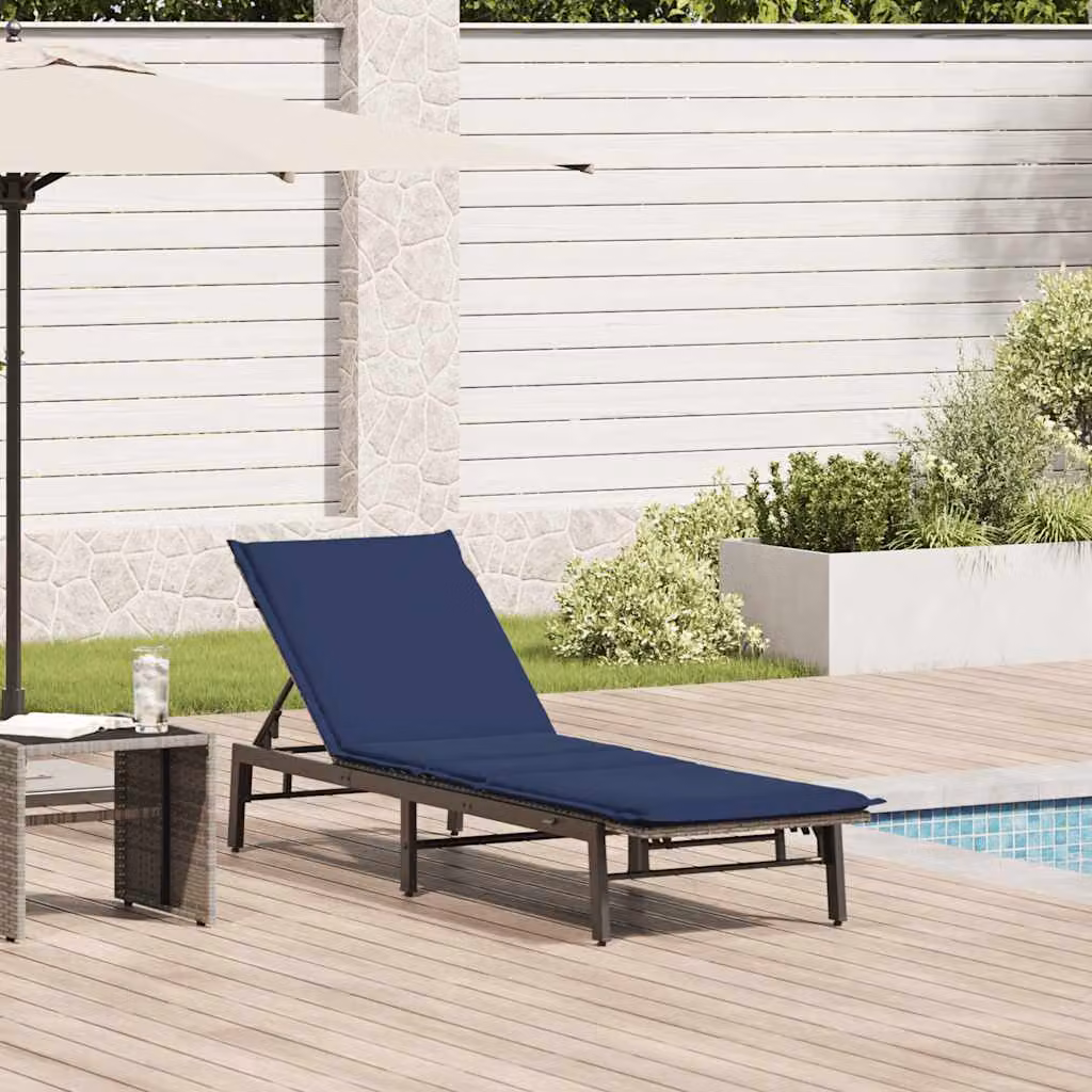 vidaXL Lettino Prendisole in Polyrattan Grigio con Cuscino Regolabile e Tessuto Resistente ai Raggi UV