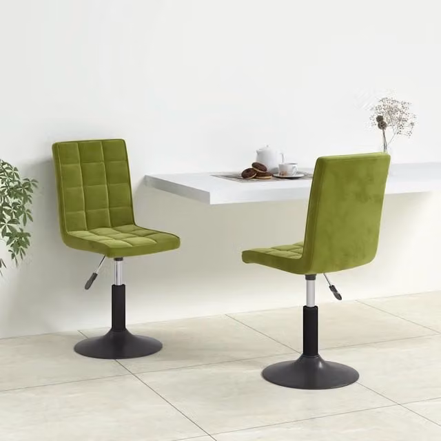 Set di 2 sedie da pranzo girevoli vidaXL in velluto verde chiaro con struttura in metallo e plastica, design moderno per soggiorno o sala da pranzo