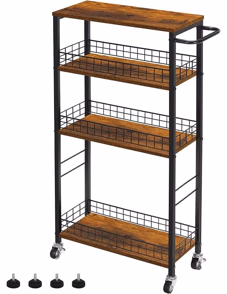 Carrello a tre ripiani stretto, con ruote - Design estensibile - Struttura in legno - Ideale per il bagno - Molto versatile - Disponibile in diversi colori