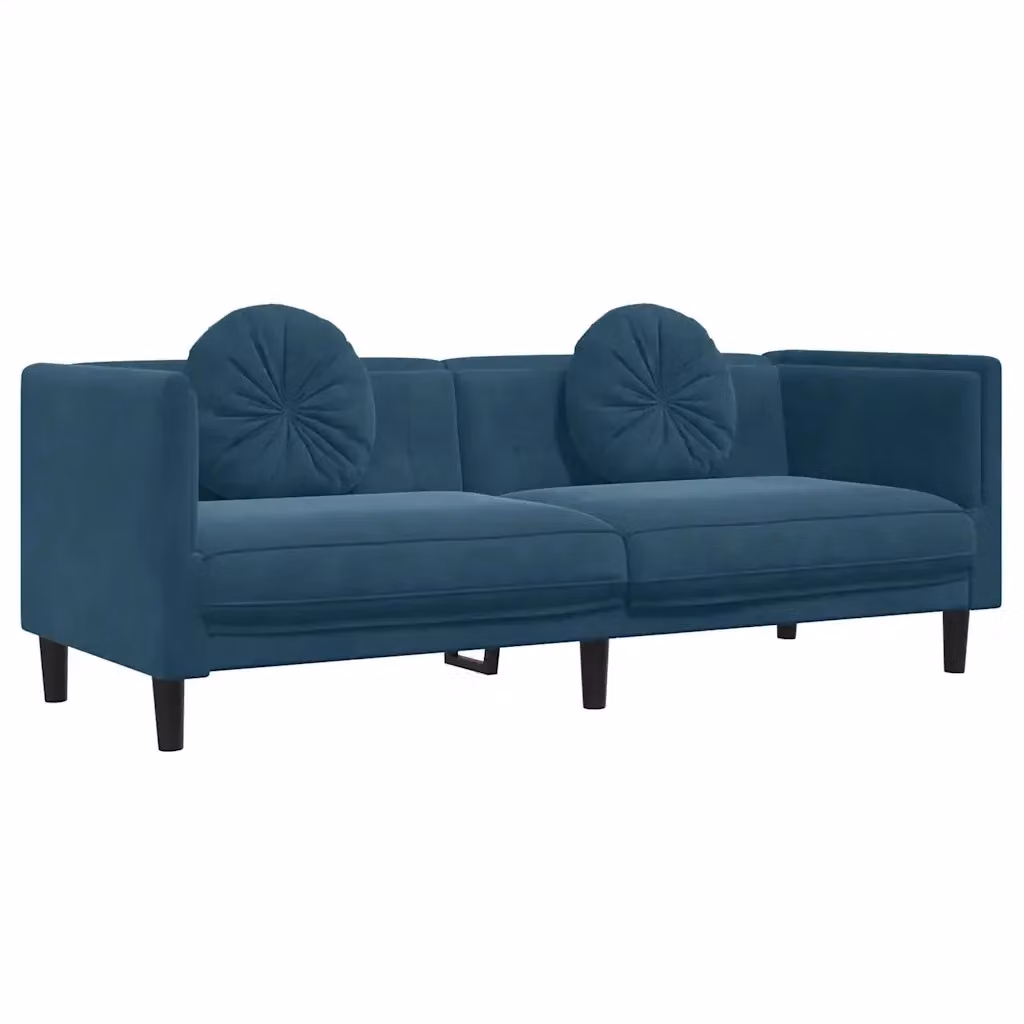 Divano a 3 posti moderno vidaXL in velluto blu con cuscini e struttura in legno massiccio L: 193.5 cm, P: 77.0 cm, H: 70.0 cm – 2