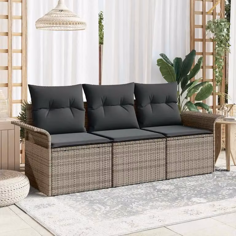 Set di divani da giardino vidaXL in rattan e metallo con cuscini inclusi, colore grigio