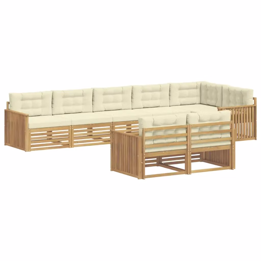 Set di divani da esterno a L vidaXL in legno di acacia con cuscini Bianchi e Beige – 2