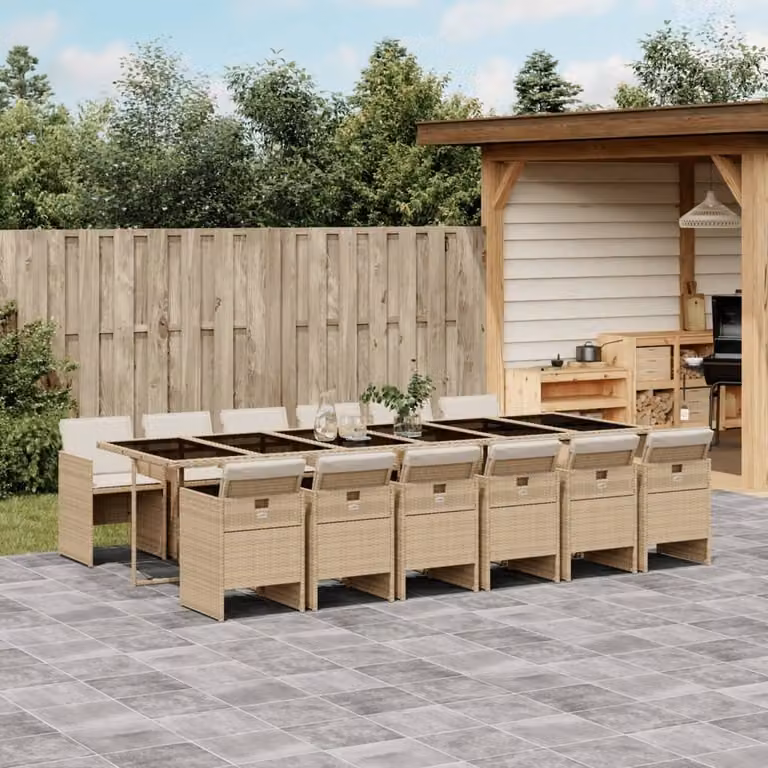 Maison Exclusive - Set da Pranzo da Giardino 13 pz con Cuscini Beige in Polyrattan
