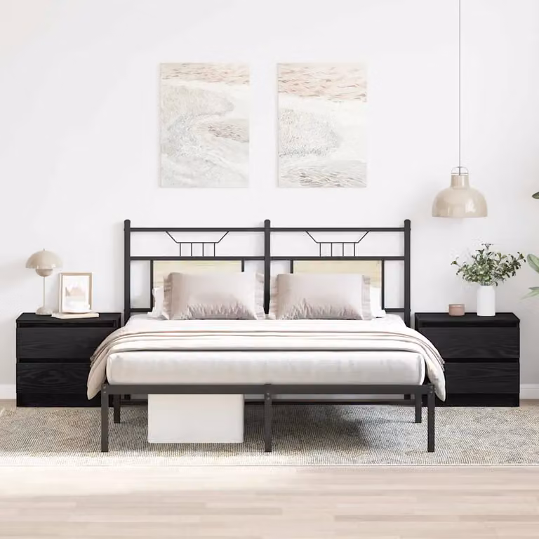 Set di 2 comodini vidaXL in stile rustico nero opaco L 50 cm x P 40 cm x H 43,5 cm