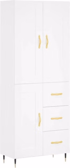 Mobile contenitore moderno con ante e cassetti bianco opaco per cucina o soggiorno H 180 x L 69,5 x P 34 cm