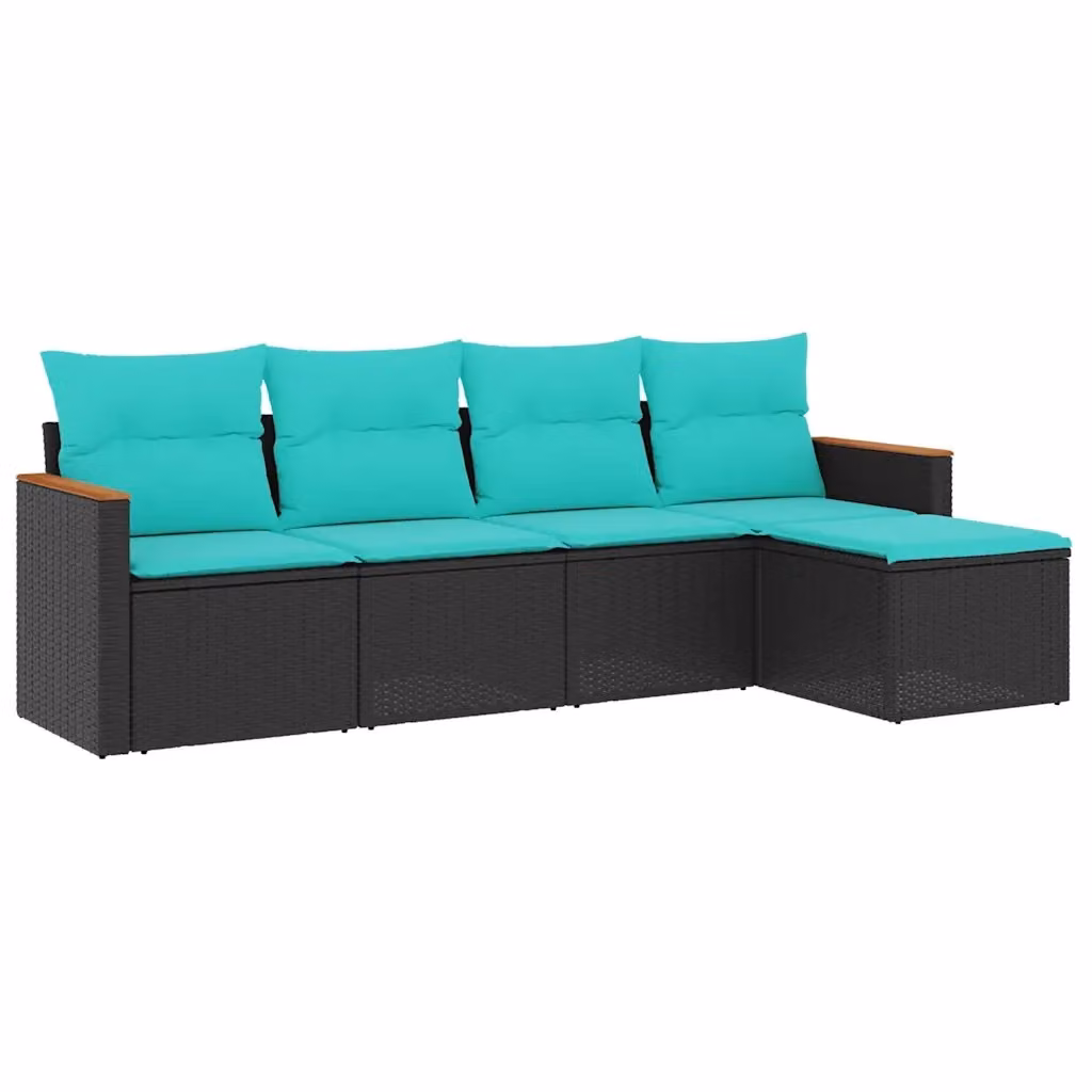 Set di divani da giardino a L vidaXL in rattan con cuscini inclusi, nero, blu o turchese – 2