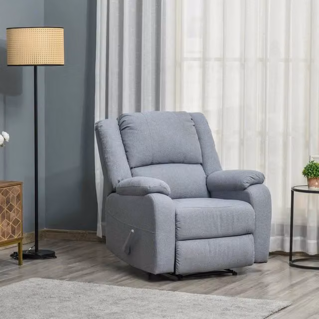 Poltrona reclinabile relax Mivray in tessuto grigio con struttura in metallo e poggiapiedi, L: 98 cm, P: 87 cm, H: 96 cm – 1