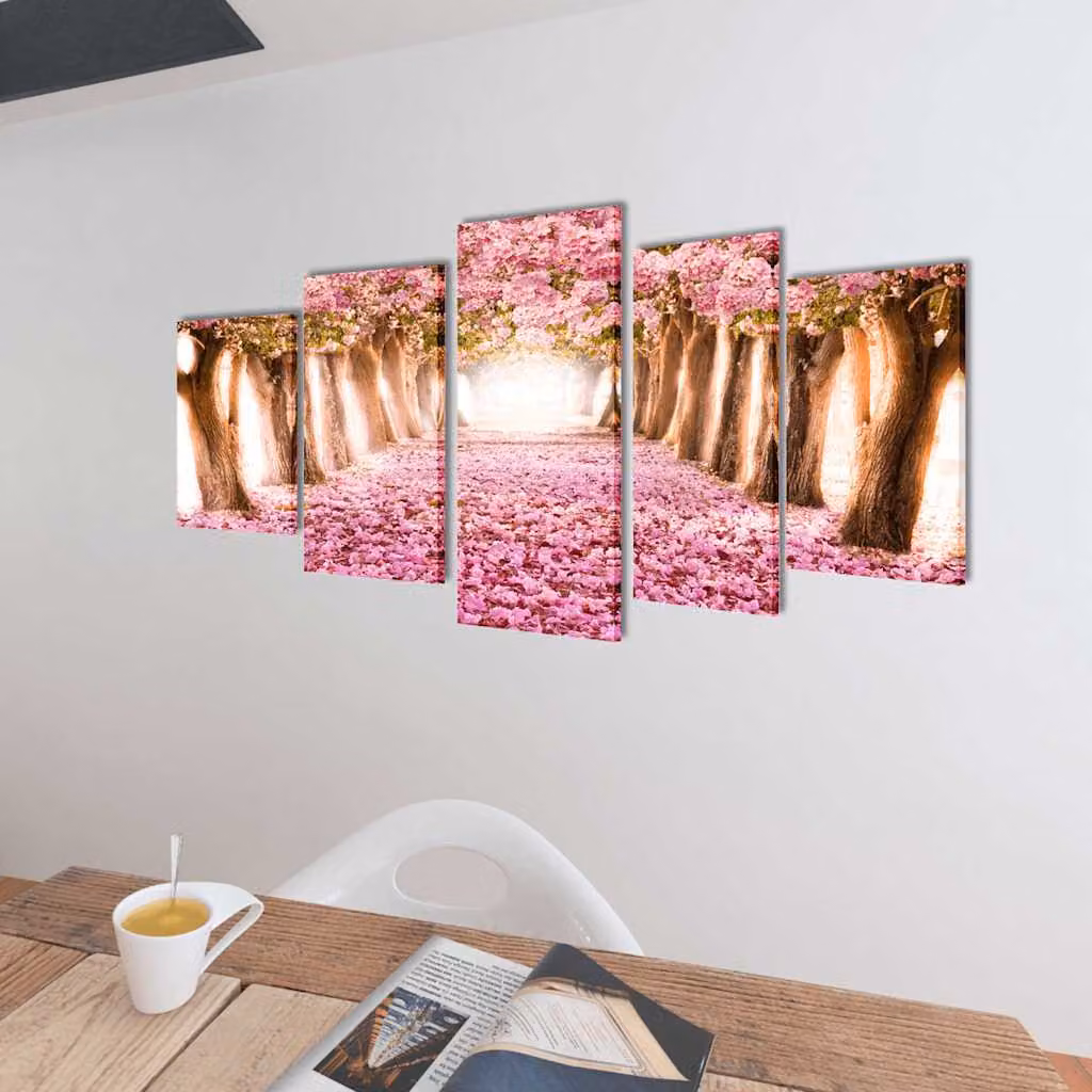 vidaXL 5 pz Set Stampa su Tela da Muro Fiori di Ciliegio 200 x 100 cm
