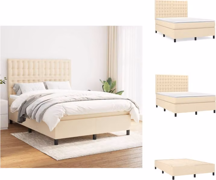 vidaXL Letto a molle con materasso crema 140x200 cm in tessuto - Letti e strutture letto