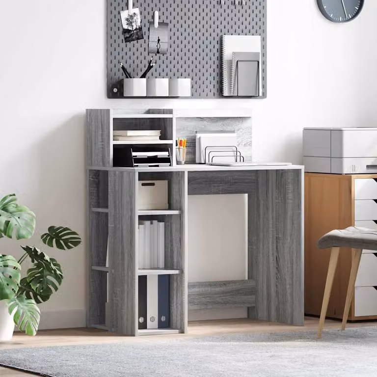 Scrivania moderna vidaXL in legno ingegnerizzato grigio L: 90 cm, P: 48 cm, H: 101,5 cm