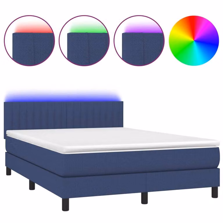 Letto a Molle con Materasso e LED Blu 140x200 cm in Tessuto