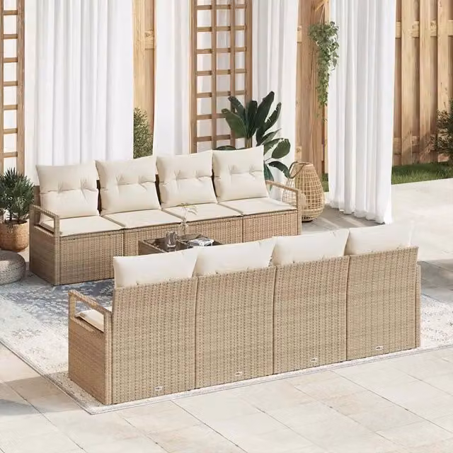 Set di divani 7 pz 6-Numero di posti Beige e Crema polyrattan 3346311