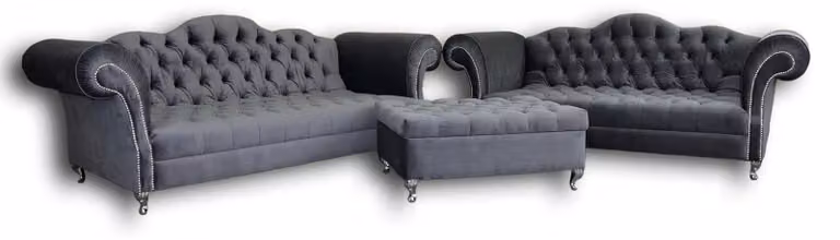 Sofagarnitur 3+2 Sitzers + Hocker Chesterfield Sofa Leder Couchen Garnitur