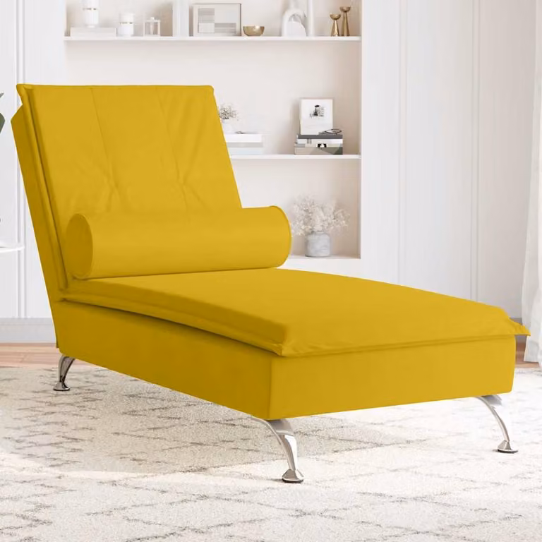 vidaXL Chaise Longue Moderna in Velluto Giallo con Cuscini e Ricarica USB, L/P/H: 136.5 x 56.0 x 75.0 cm