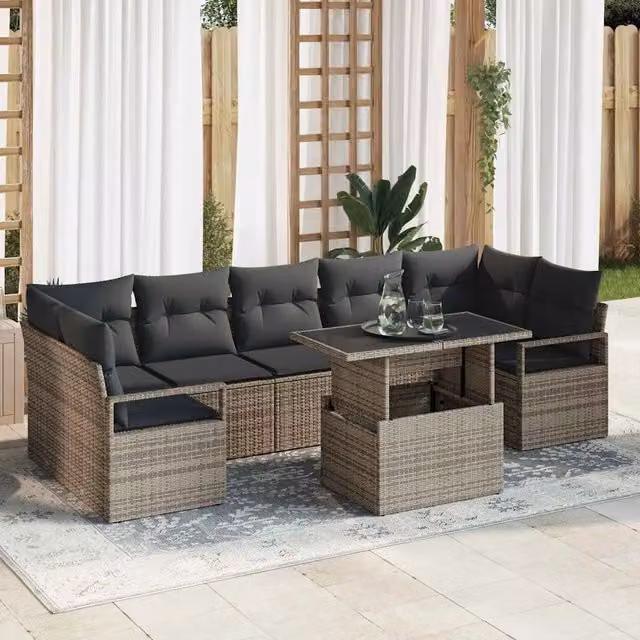 Set Divano da Giardino 8 pz Grigio Poly Rattan 3357512