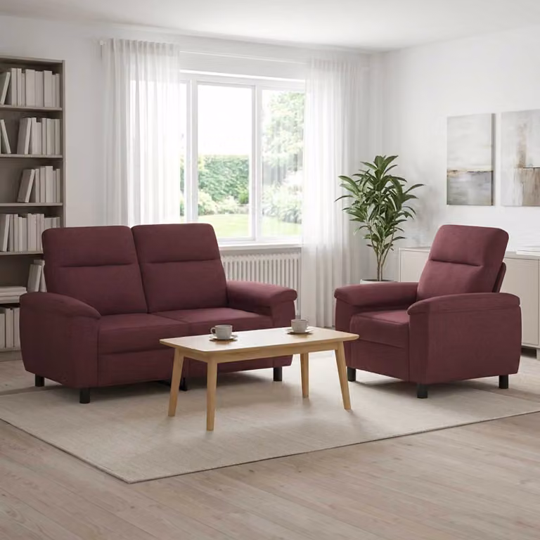 Set di 2 divani moderni vidaXL in tessuto viola con struttura in metallo per il tuo soggiorno