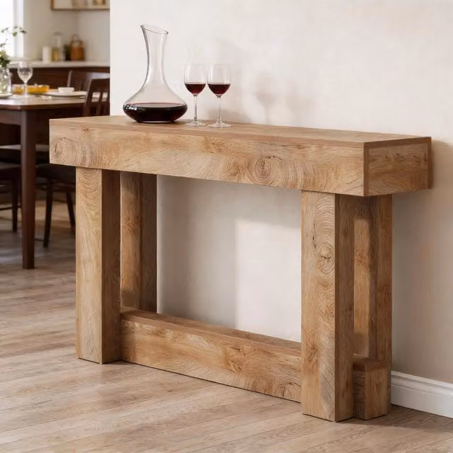 Tavolo consolle lungo con ripiano inferiore in legno marrone