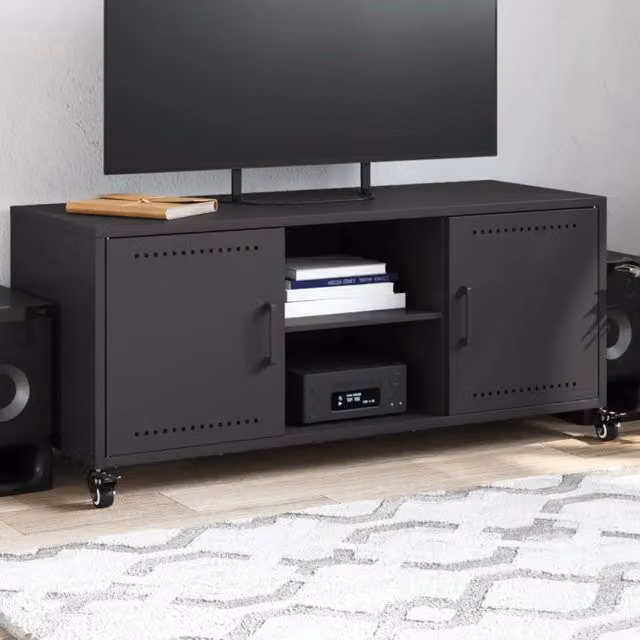Mobile TV moderno vidaXL in metallo nero con ruote L: 100,5 cm, P: 39 cm, H: 43,5 cm
