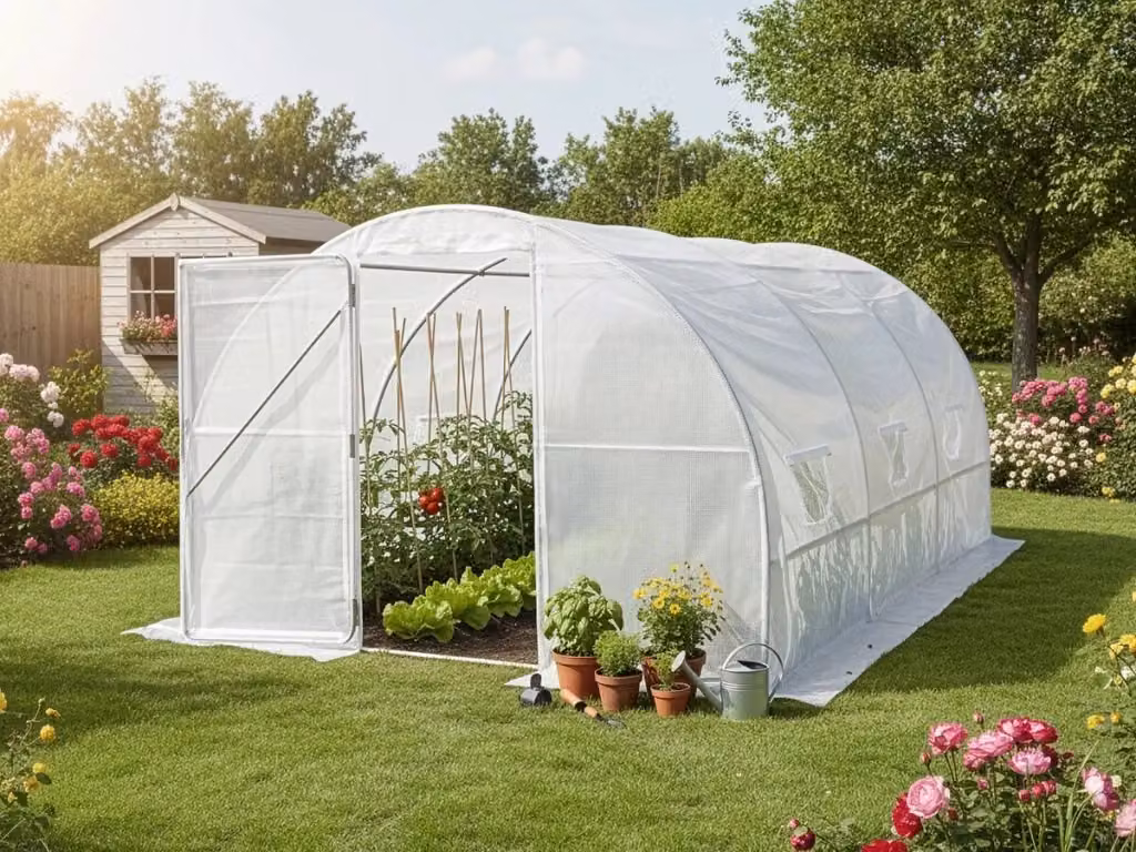 Serra a tunnel da giardino Mimosa Habitat Et Jardin con porta e finestre, colore bianco, superficie 12 m² – 2
