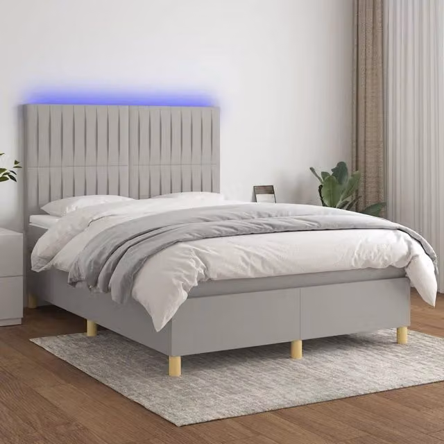 Letto Ibrido con Materasso e Illuminazione LED vidaXL, Grigio Chiaro, L/P/H: 140 x 200 x 203 cm