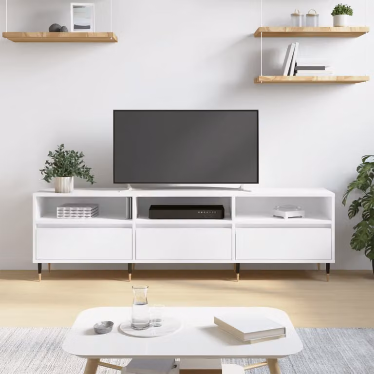 vidaXL Mobile Porta TV Moderno Bianco con Ruote in Legno e Metallo L 150 cm x P 30 cm x H 44,5 cm