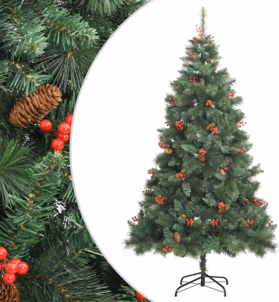 Maison Exclusive - Albero di Natale artificiale pieghevole con pigne e bacche, 210 cm
