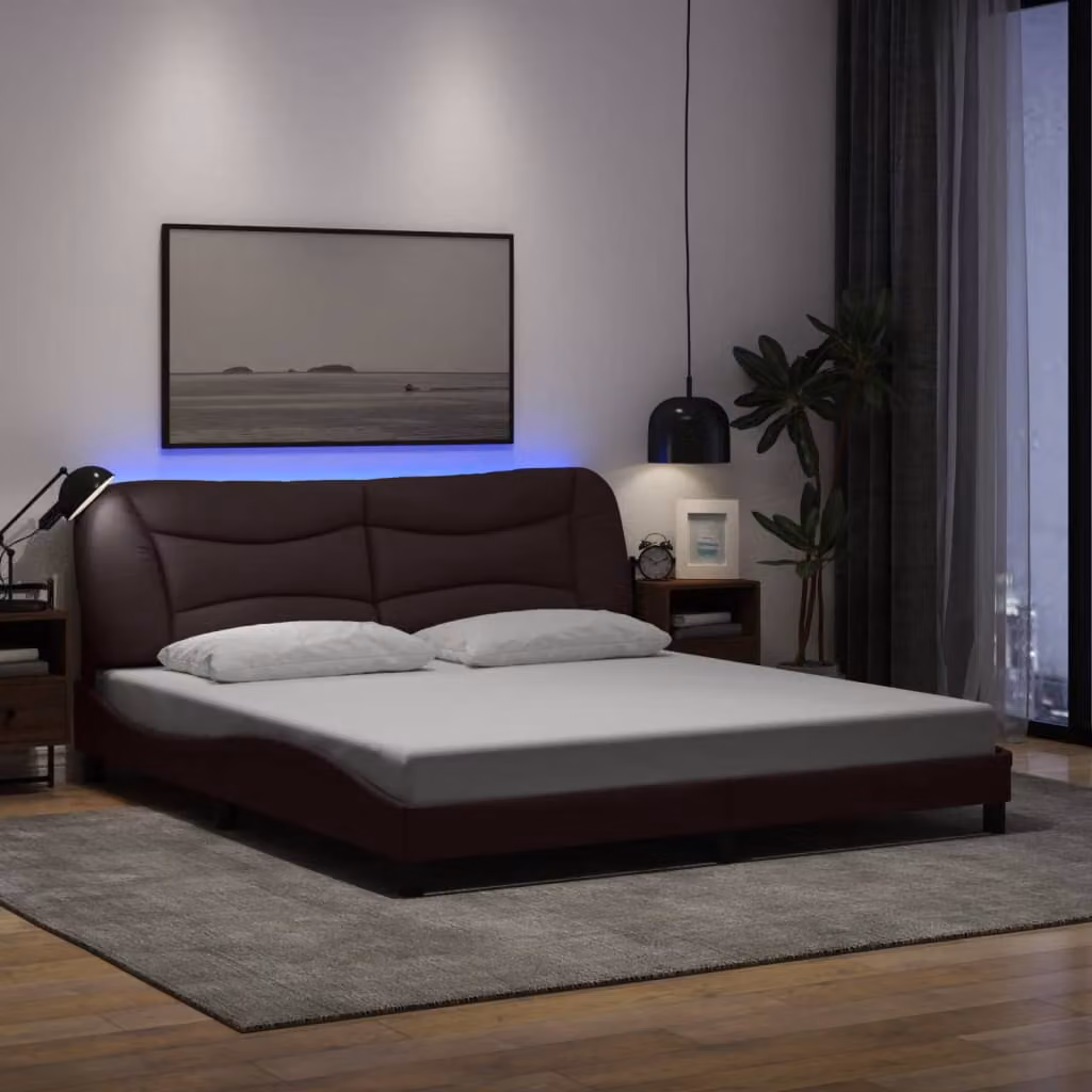 vidaXL Giroletto Hvar con LED e porta USB, Colore Marrone, L/P: 180 x 200 cm