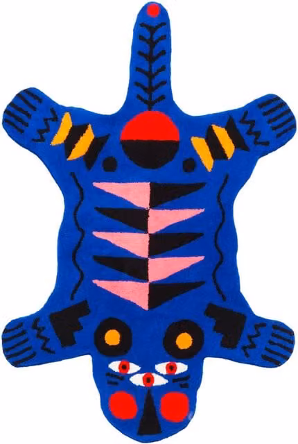 Tappeto Qeeboo Blue Panther Blu con motivo animale e design moderno in poliacrilico L: 200 cm, P: 96 cm