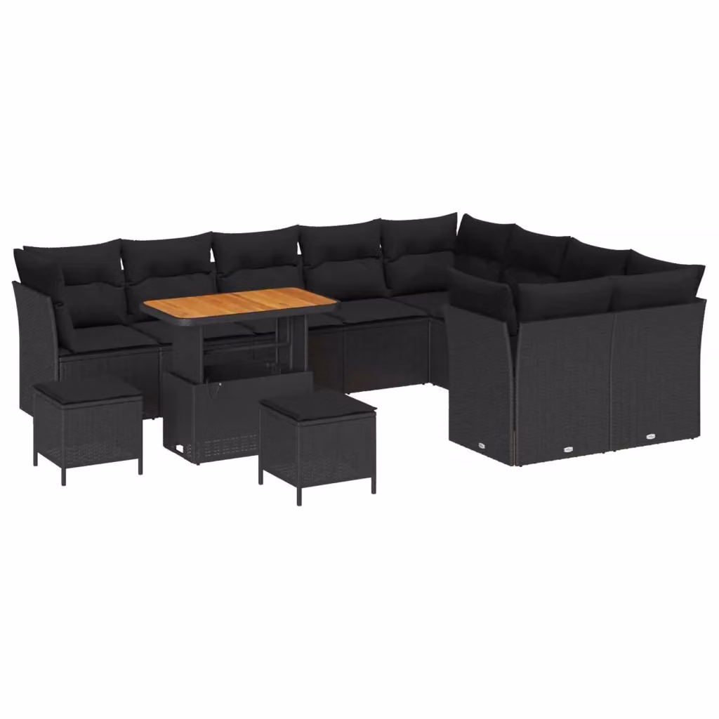 Set Divano da Giardino a Forma di U vidaXL con 12 Pezzi, Colore Nero, Struttura in Acciaio e Polyrattan con Cuscini Inclusi – 2
