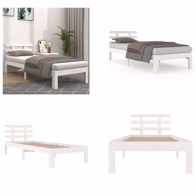 vidaXL Letto in legno massiccio bianco 90x190 cm - Struttura letto - Letto - Struttura letto in legno