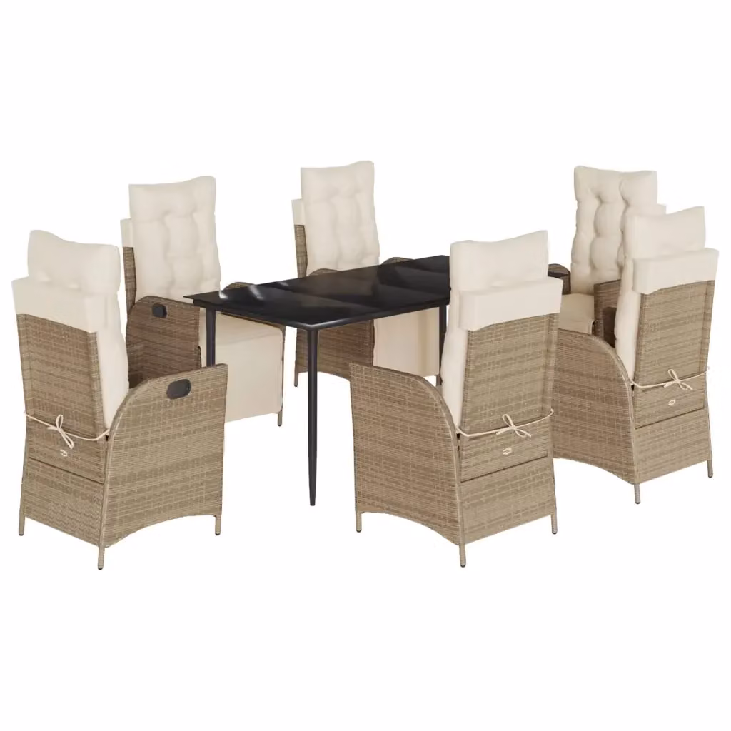 Set da Pranzo da Giardino VIDAXL in Polyrattan con Cuscini Beige e Tavolo in Vetro, 7 Pezzi – 2
