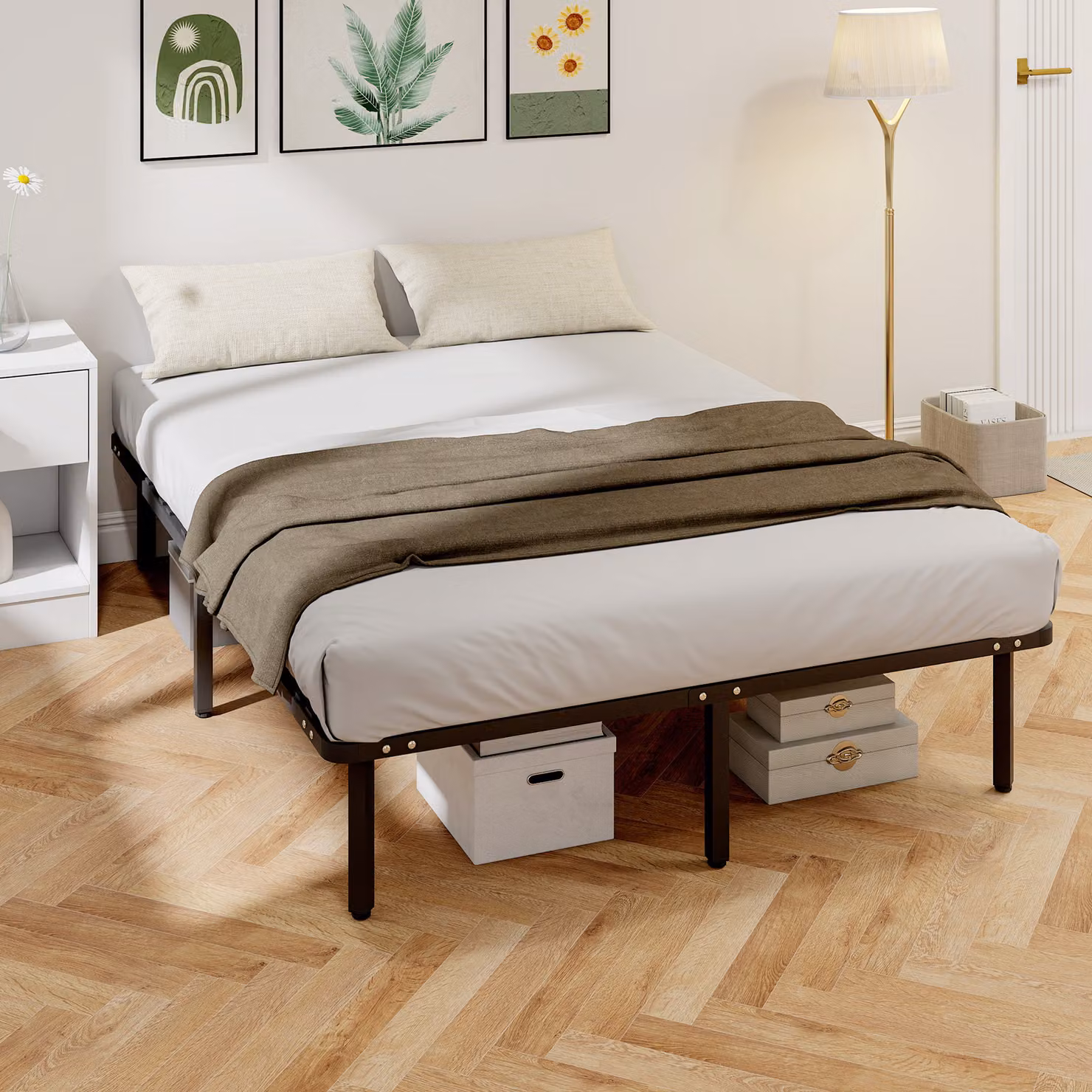 Struttura letto HOMCOM con spazio di stoccaggio, telaio in acciaio e doghe in pioppo, nero, L/P/H: 190 x 40 x 32 cm – 2