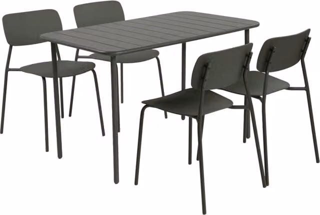 Set tavolo da giardino in metallo con 4 sedie, verde kaki
