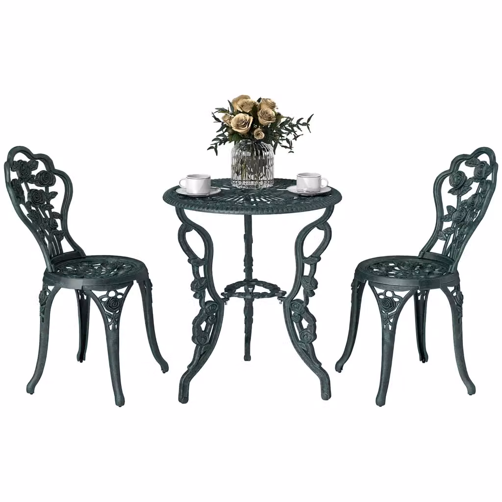 Set Giardino Minimal composto da 2 Sedie e Tavolo Rotondo in Polipropilene e Metallo Verde e Bronzo – 2
