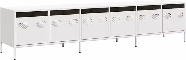 Mobile porta TV moderno HELLOSHOP26 in metallo bianco con ampio spazio contenitivo L/P/H: 202 x 39 x 43,5 cm