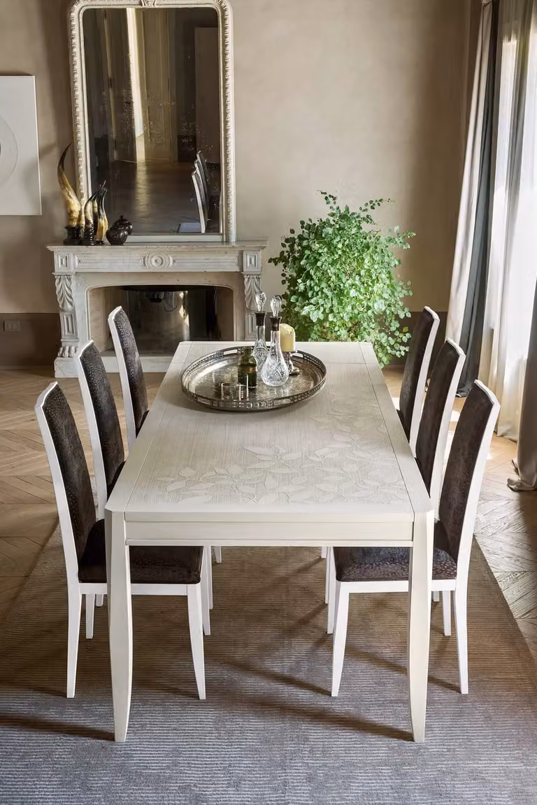 Tavolo rettangolare allungabile in legno con decoro foglia Mobili 2G L/P/H: 160 x 100 x 80 cm