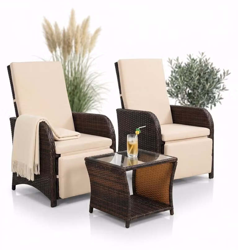 Mucola set di sedute 2 poltrone e tavolo polyrattan set da salotto mobili da giardino gruppo di sedute da giardino set da pranzo - marrone