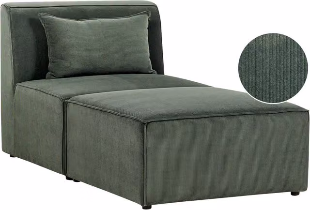 Chaise Lounge imbottita in velluto a coste verde scuro a due pezzi design moderno salotto soggiorno